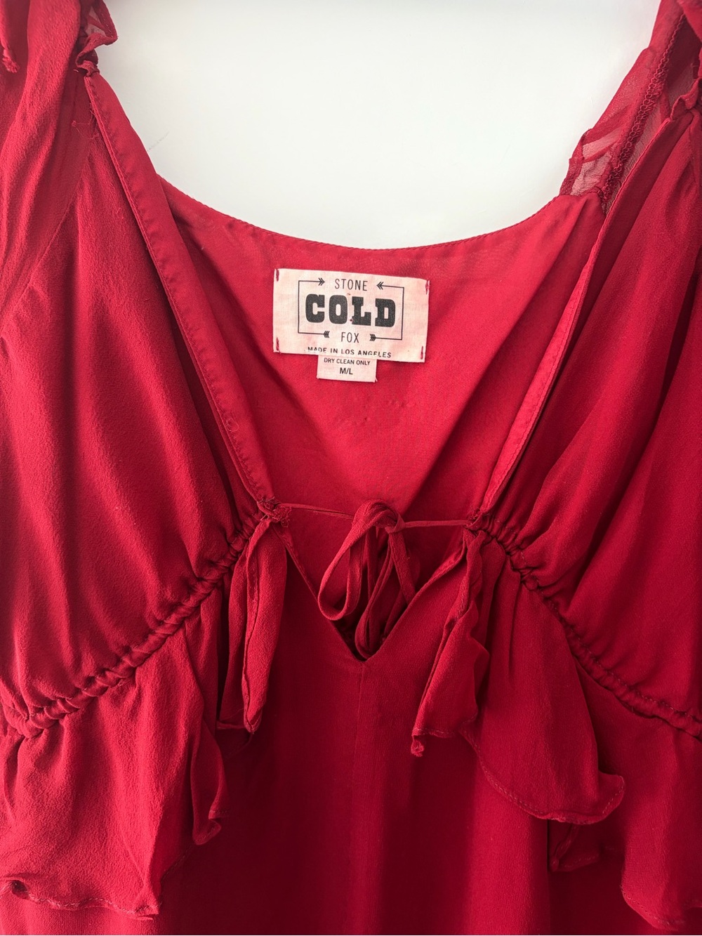 STONE COLD FOX | Jay Dress 100% Silk Ruffled Mini Burgundy Red Medium / Large
